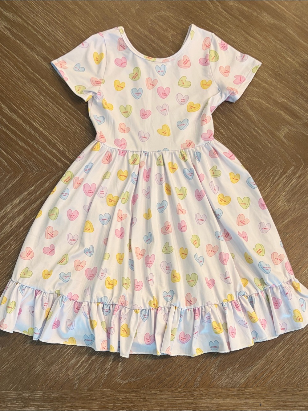 Little Stockings Girlhood Conversation Hearts Valentine’s Ruffle Hem Dress